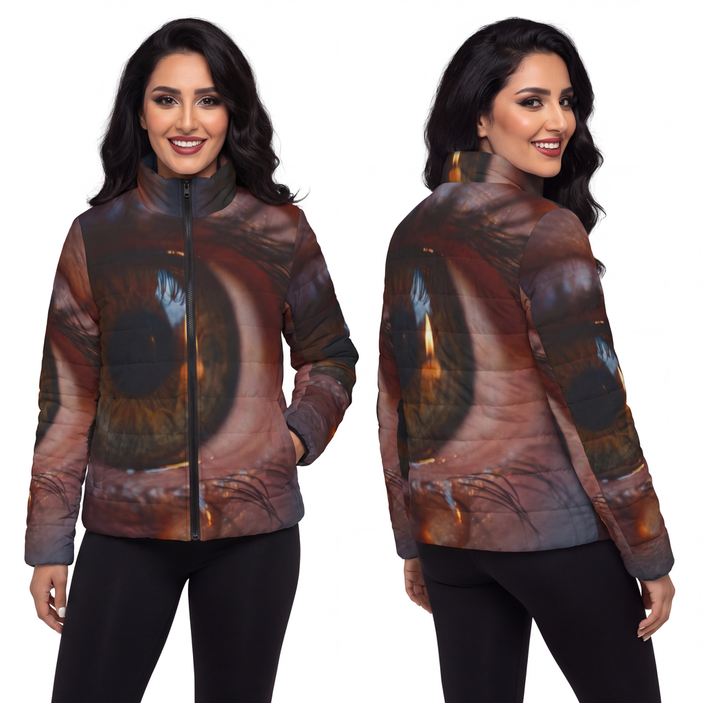 Women's Puffer Jacket - Amber Iris Reflection Fine Art Print...
