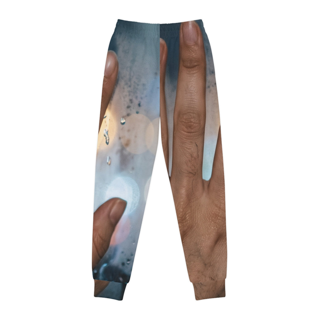 Youth Joggers Rainy City Window Art