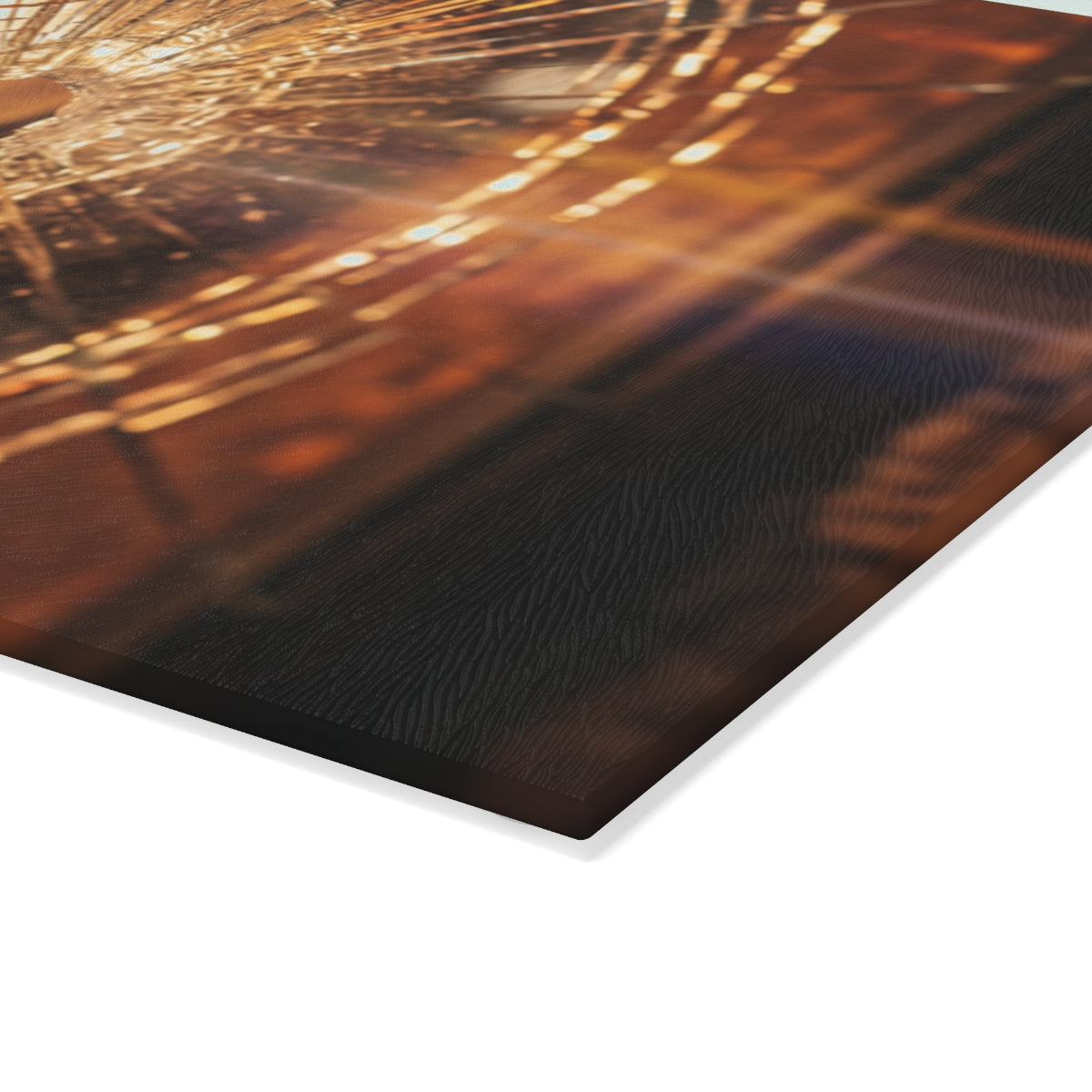Glass Cutting Board - Shattered Light Golden Amber Glass Art...