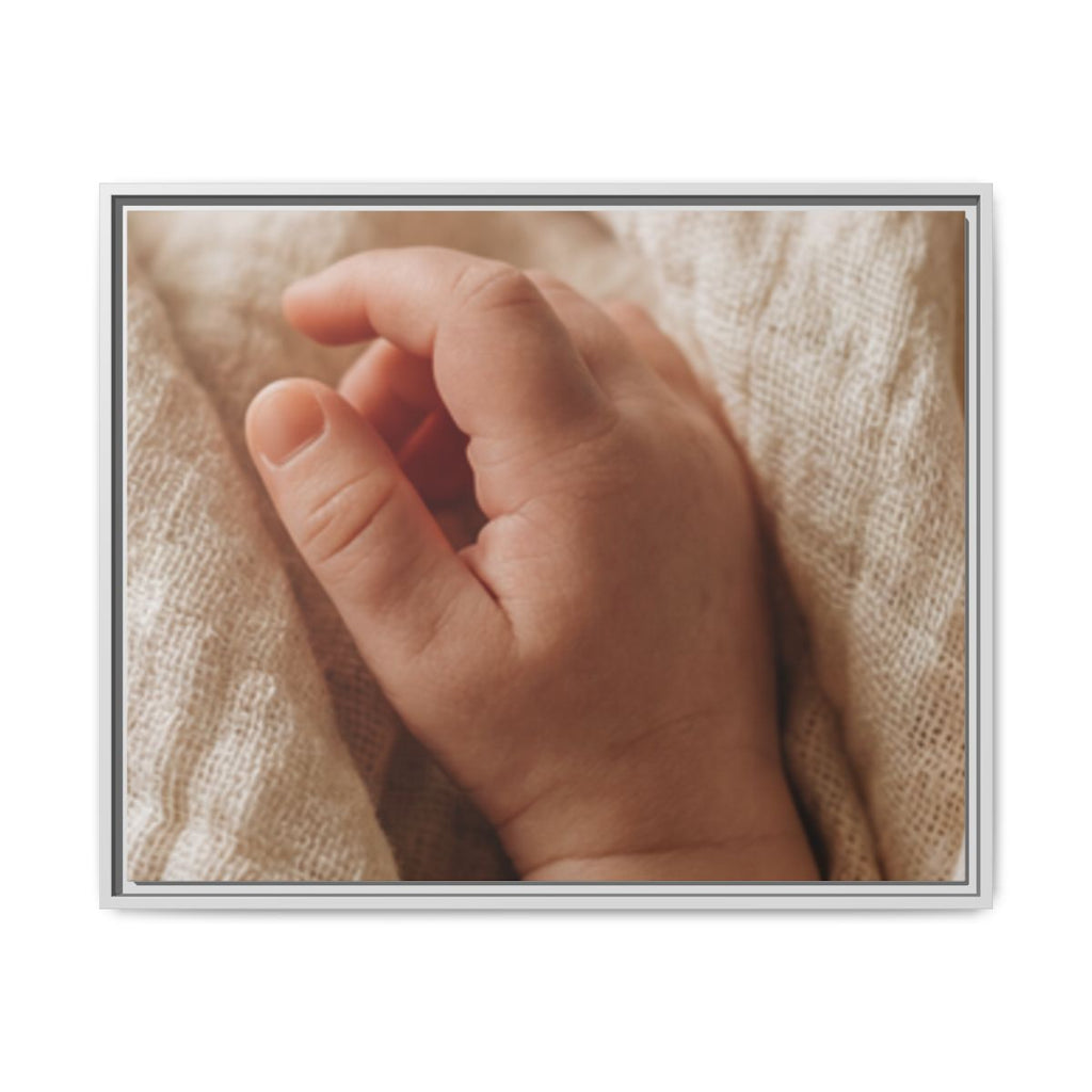 Framed Matte Canvas - Tender Newborn Hand (10×8, 12×9, 14×11, 16×12, 20×10, 18×12, 20×16, 24×16, 24×18, 36×12, 24×20, 32×16, 30×20, 30×24, 32×24, 48×16, 36×24, 48×24, 40×30, 60×20, 48×32, 60×30 & 60×40)