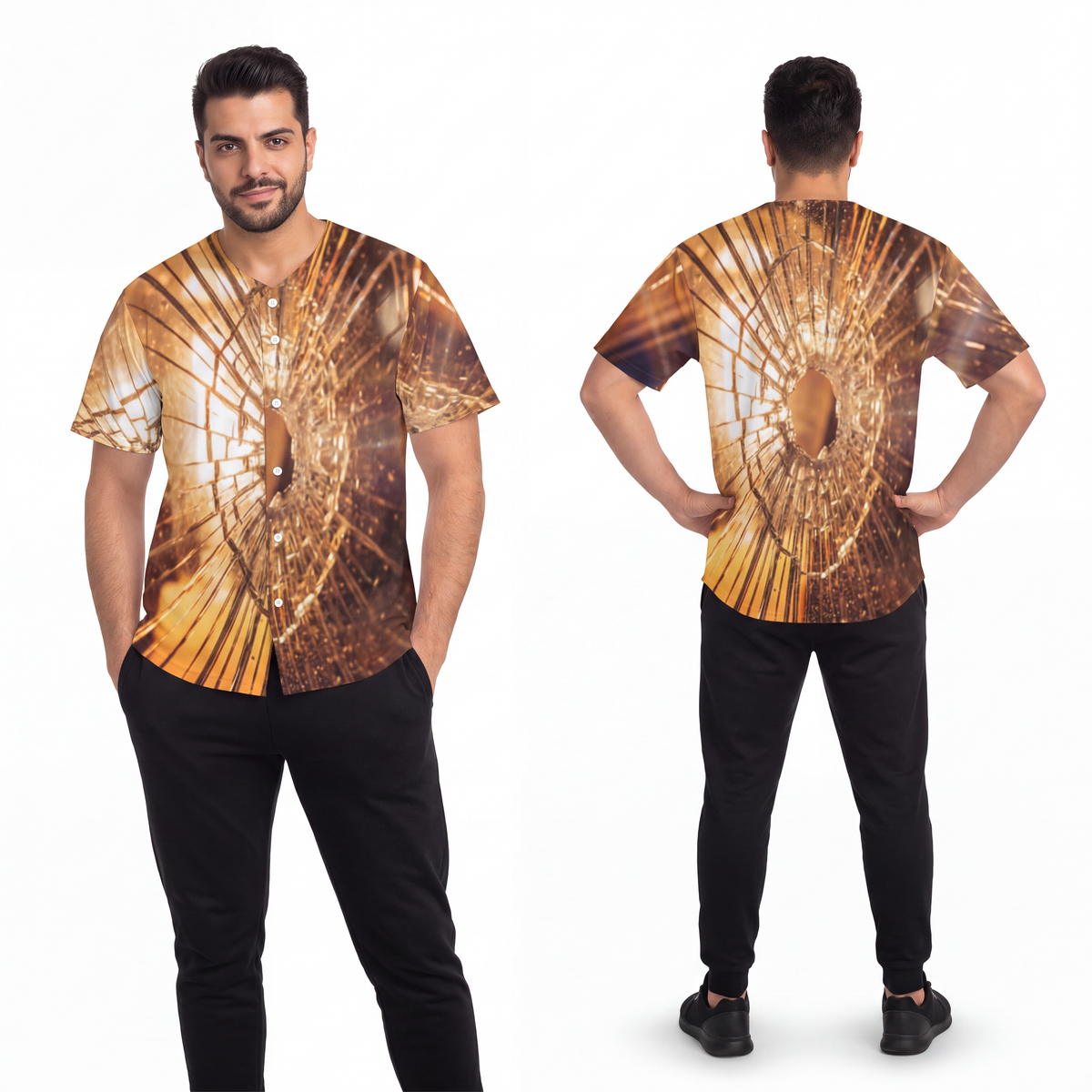 Men's Baseball Jersey - Golden Fracture Shattered Glass |...