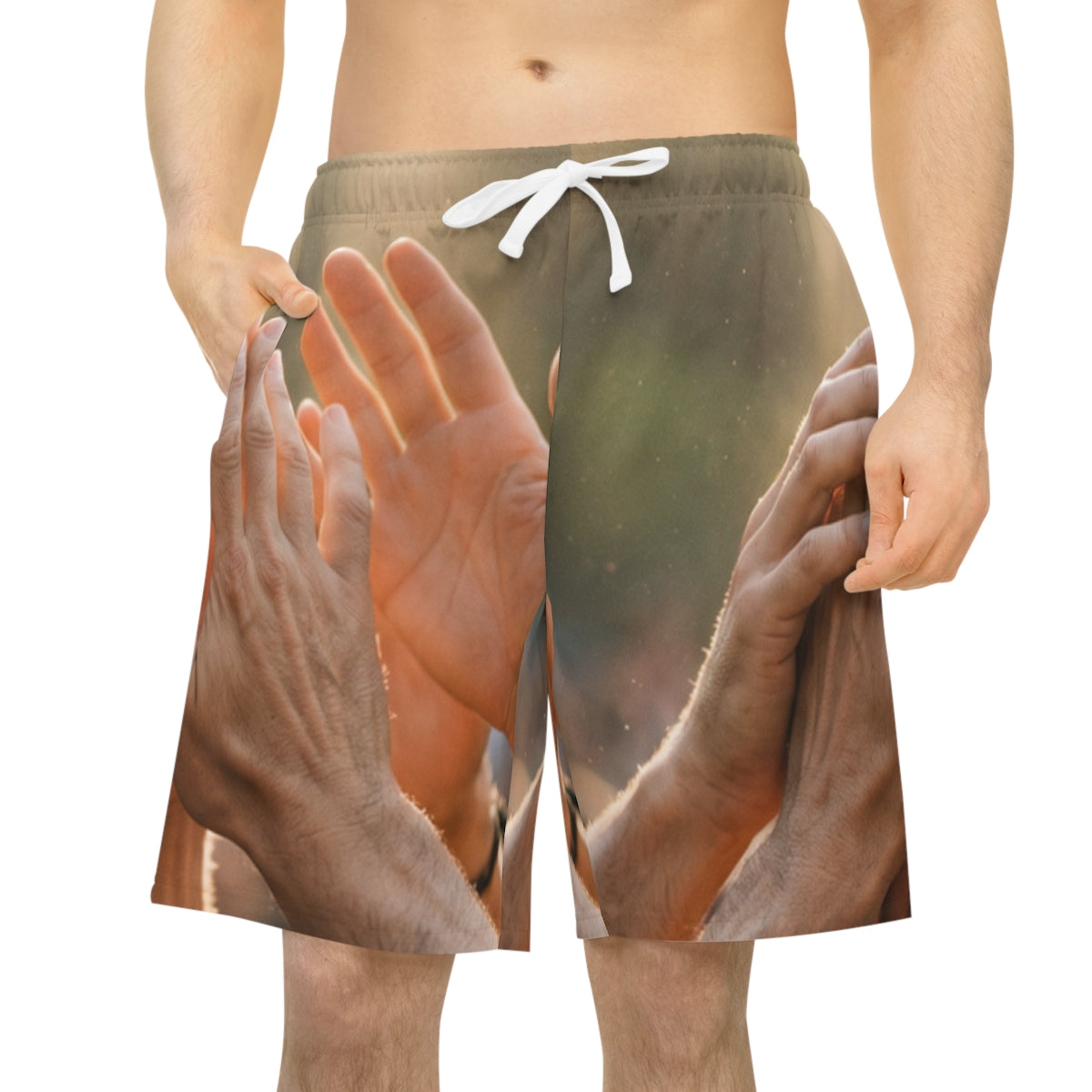 Men's Athletic Long Shorts - Golden Rays of Unity Wall Art |...