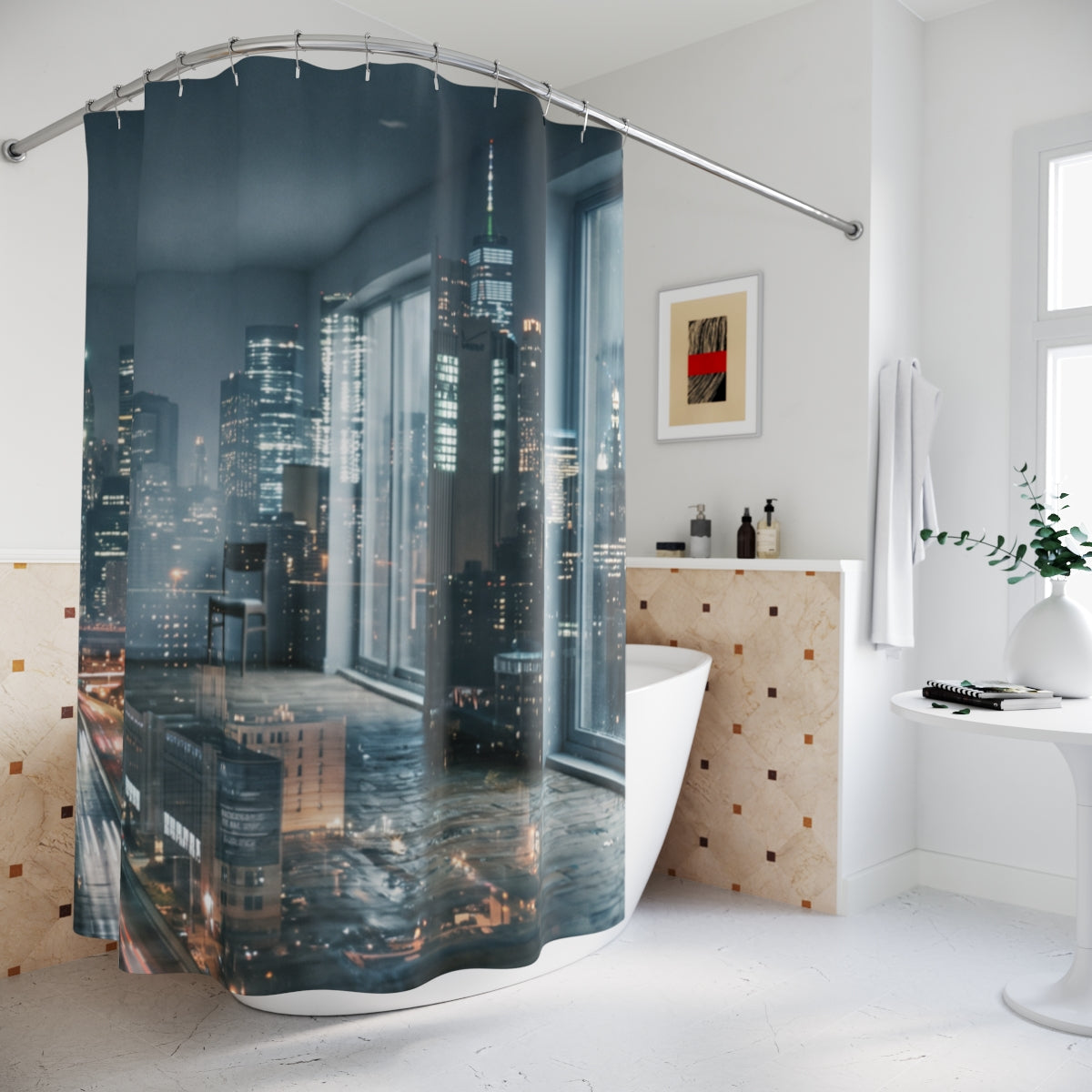 Shower Curtain - Midnight City Skyline | Echovira Gallery