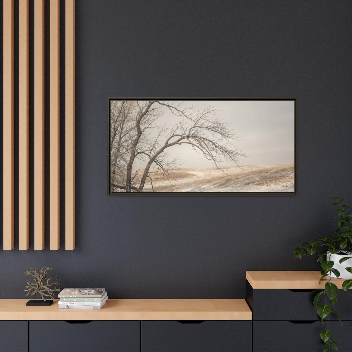 Framed Canvas Art - Minimalist Winter — Espresso / 1.25"