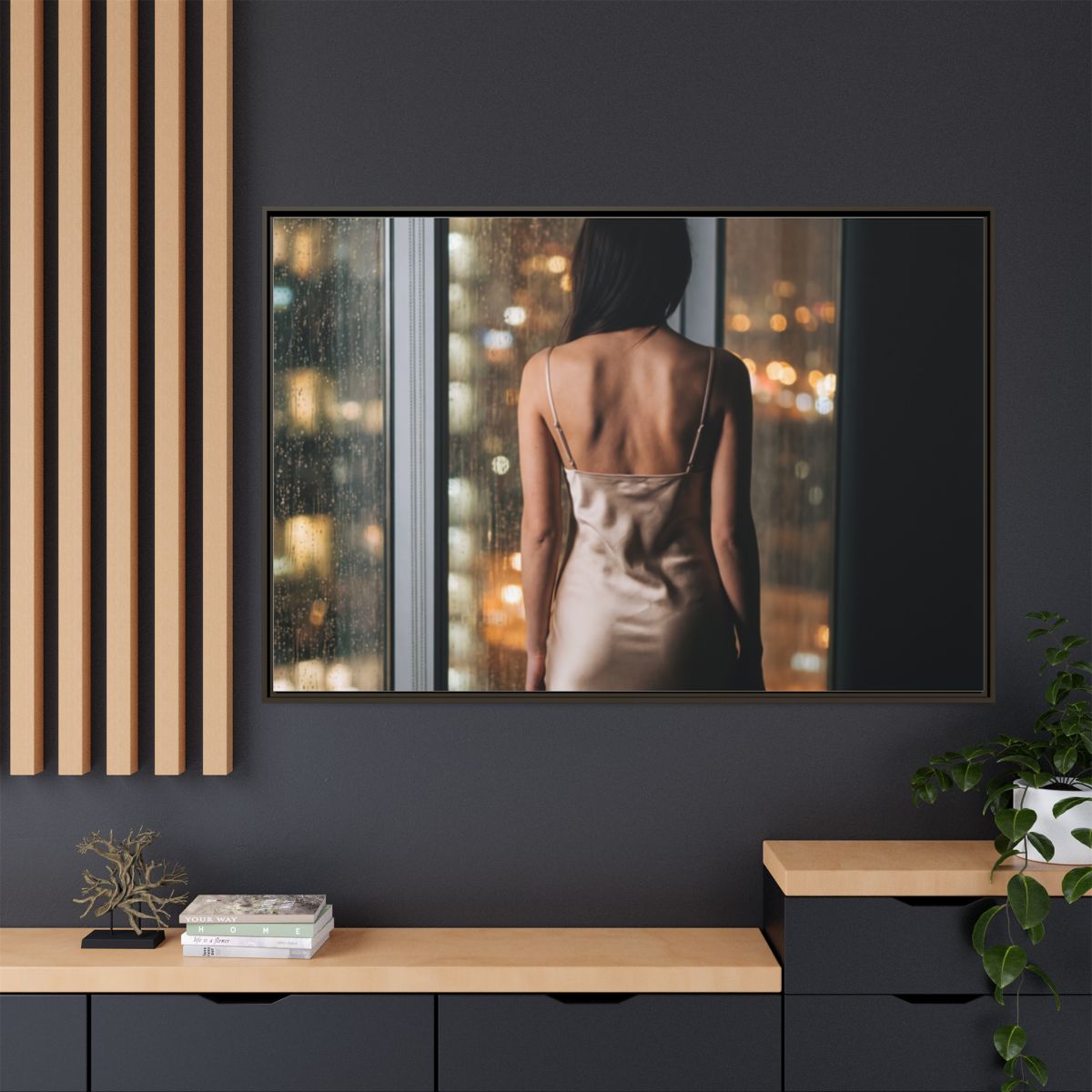 Framed Canvas - Midnight Rain Masterpiece — Espresso / 1.25"
