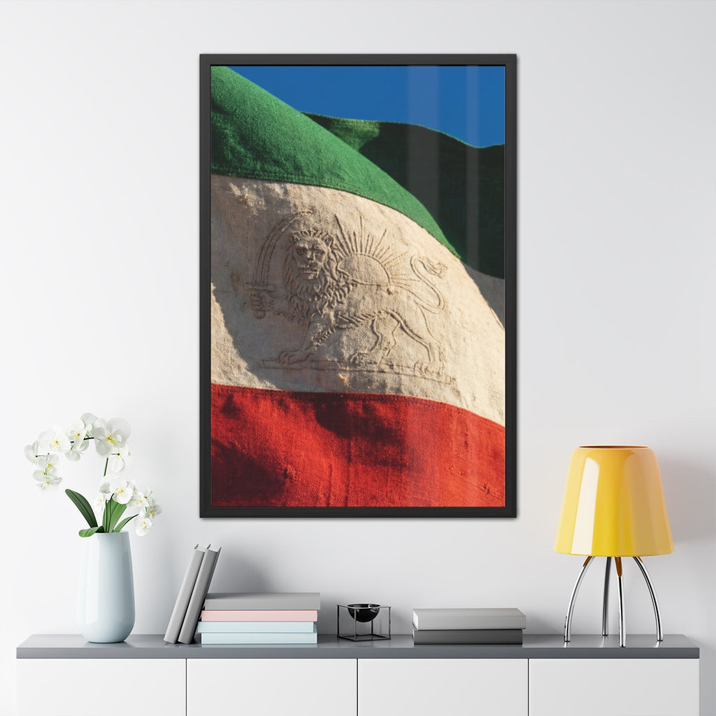 Framed Posters - Vintage Persian Lion and Sun Heritage Flag...