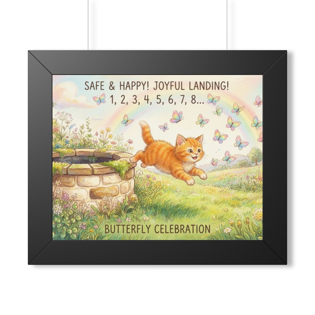 Framed Horizontal Poster - Joyful Kitten Meadow — Black... |...