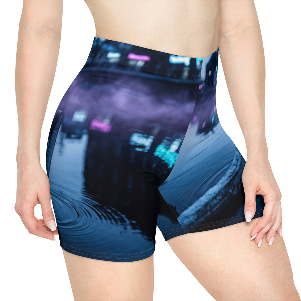 Women's Biker Shorts - Neon Canal Nocturne | Echovira...