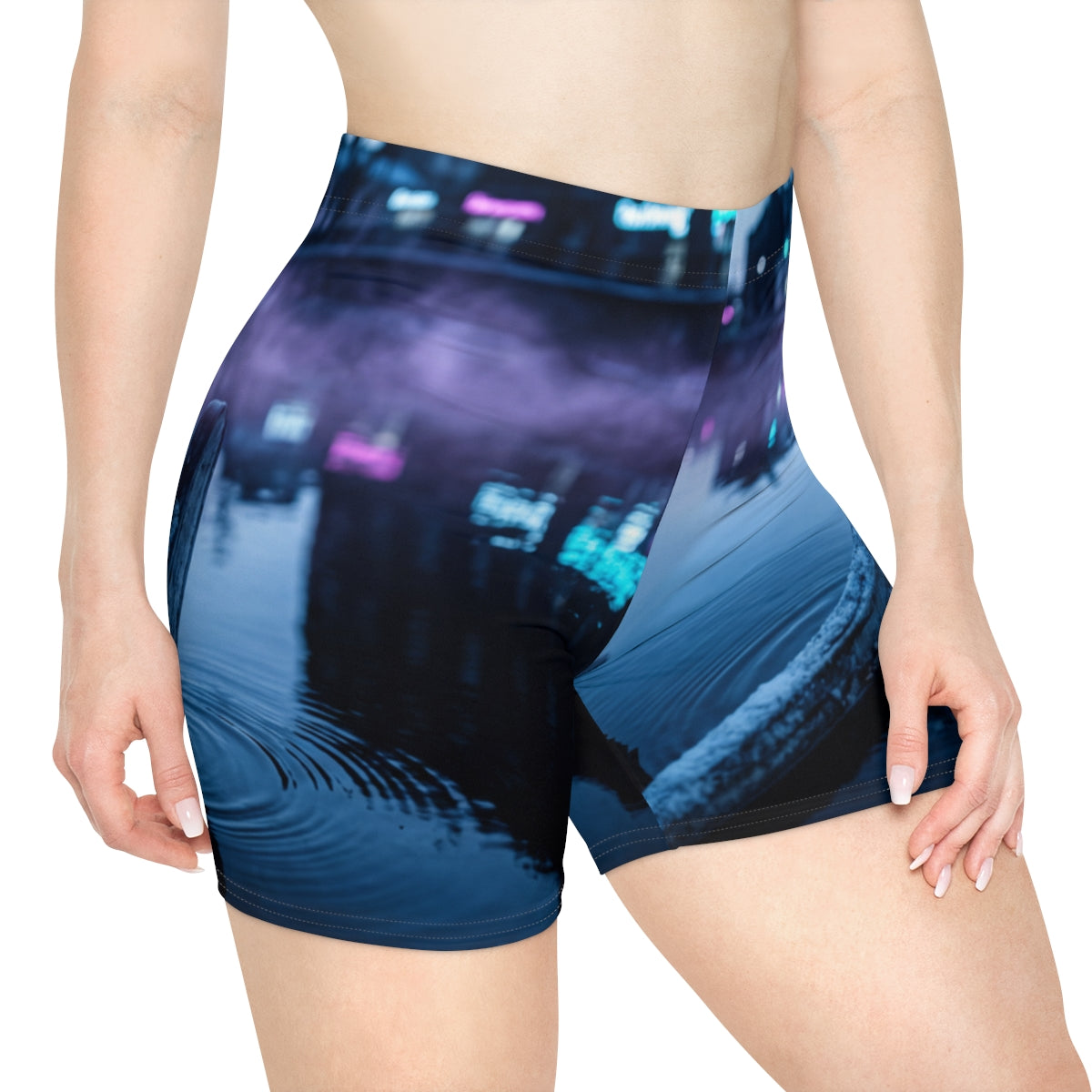 Women's Biker Shorts - Neon Canal Nocturne | Echovira...