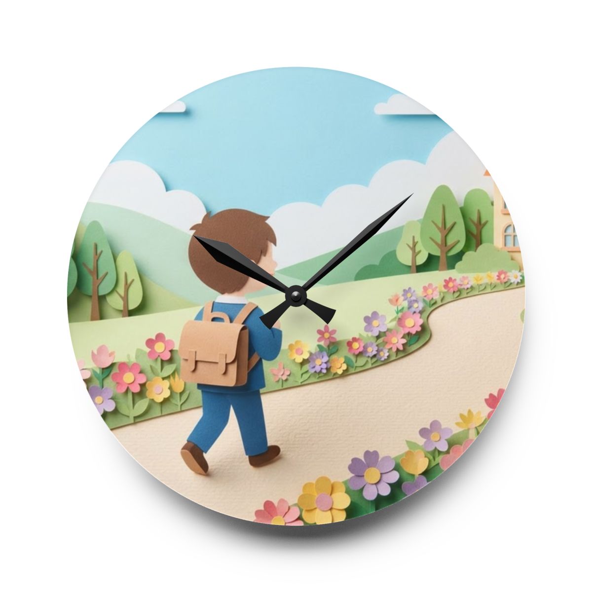 Acrylic Wall Clock - School Bell Meadow | Echovira Gallery
