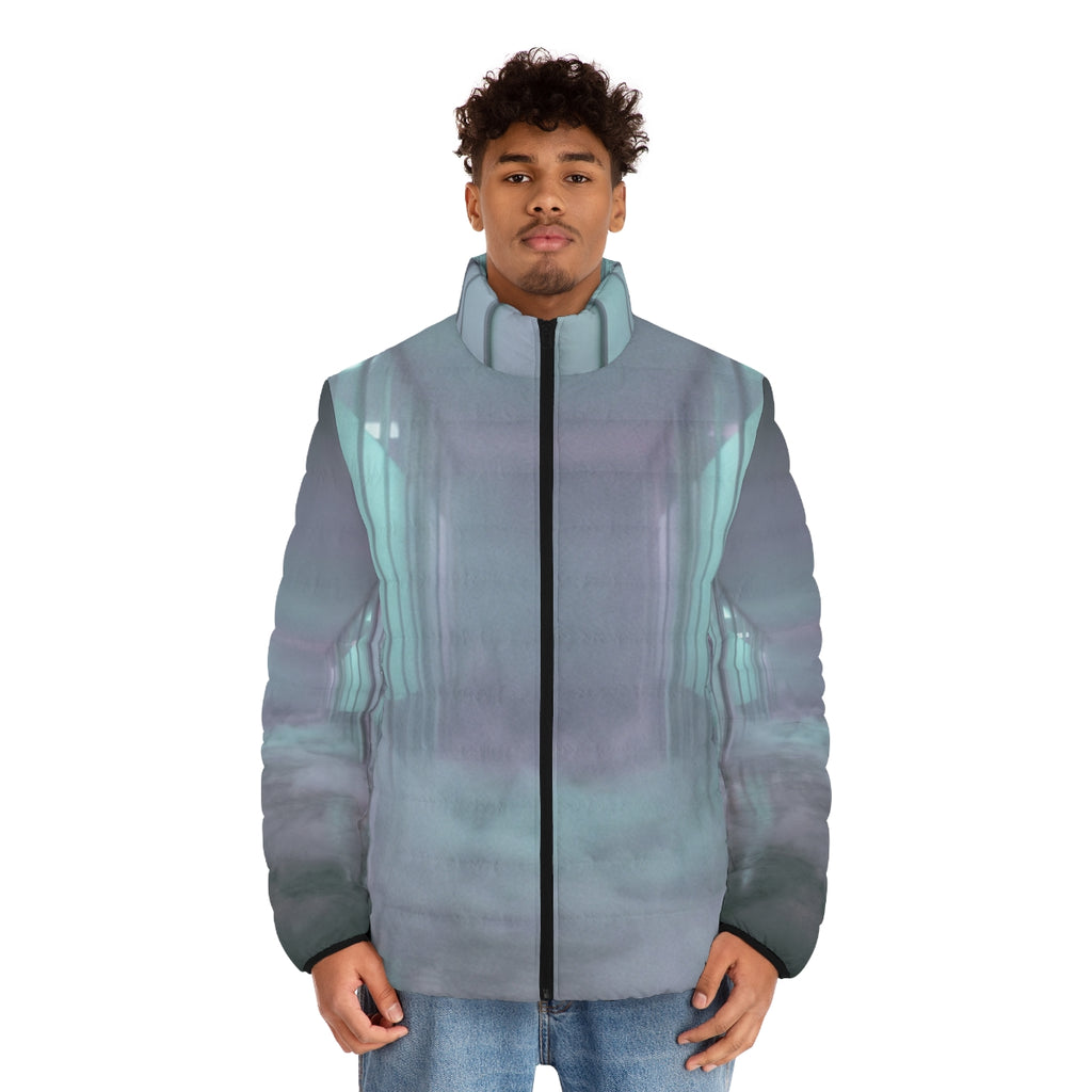 Men's Puffer Jacket - Liminal Corridor Fog Art Print |...