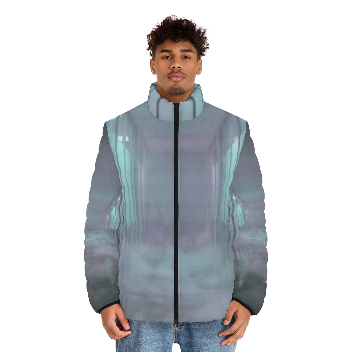 Men's Puffer Jacket - Liminal Corridor Fog Art Print |...