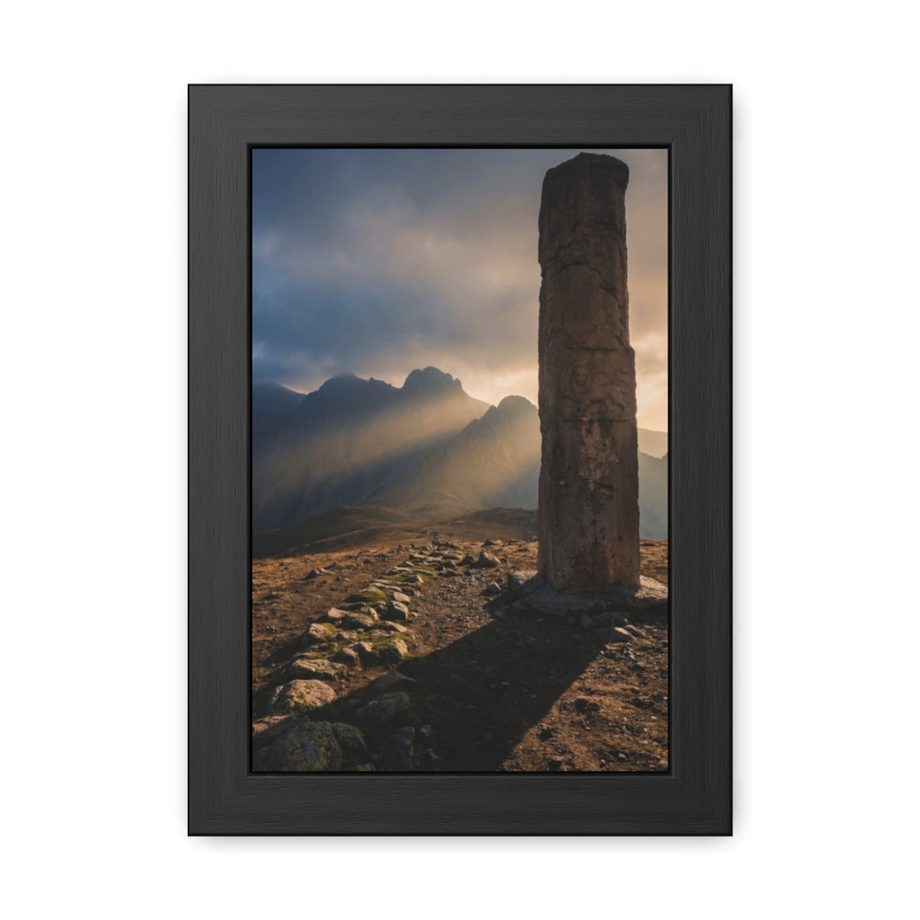 Framed Posters - Ancient Stone Column Mountain Sunset Art......