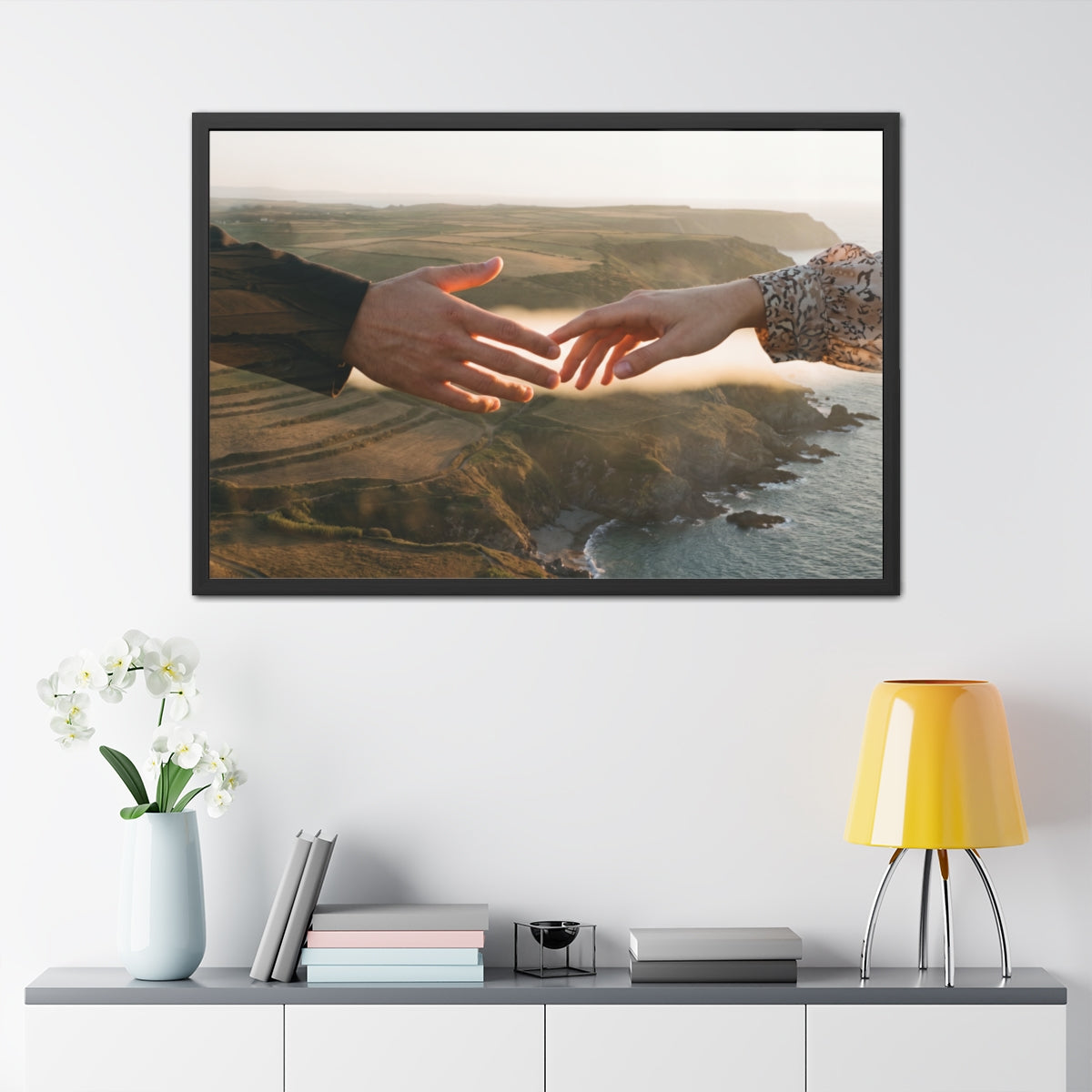 Framed Posters - The Infinite Touch | Ethereal Coastal Art...