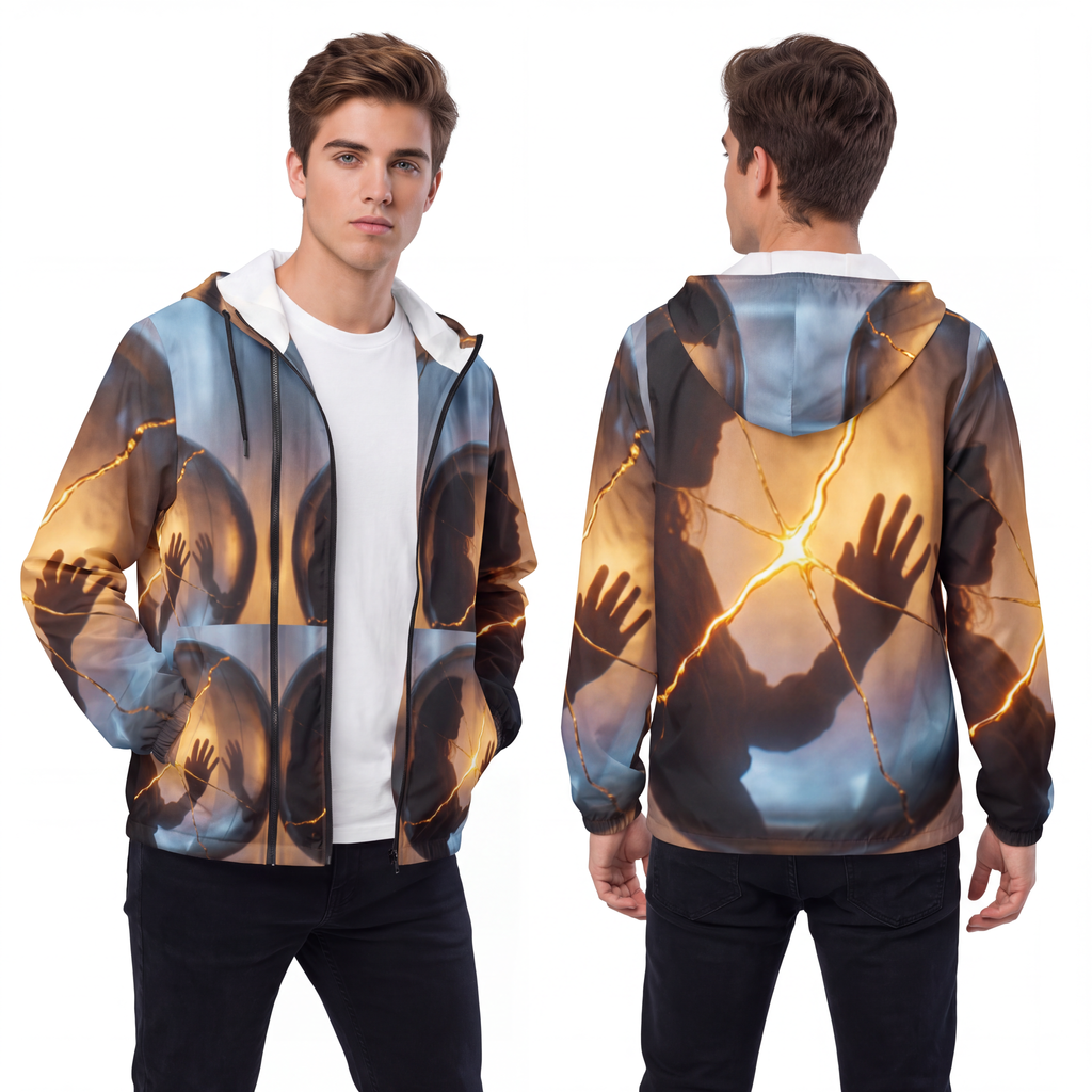Men's Unisex Windbreaker Jacket - Golden Kintsugi Sphere......