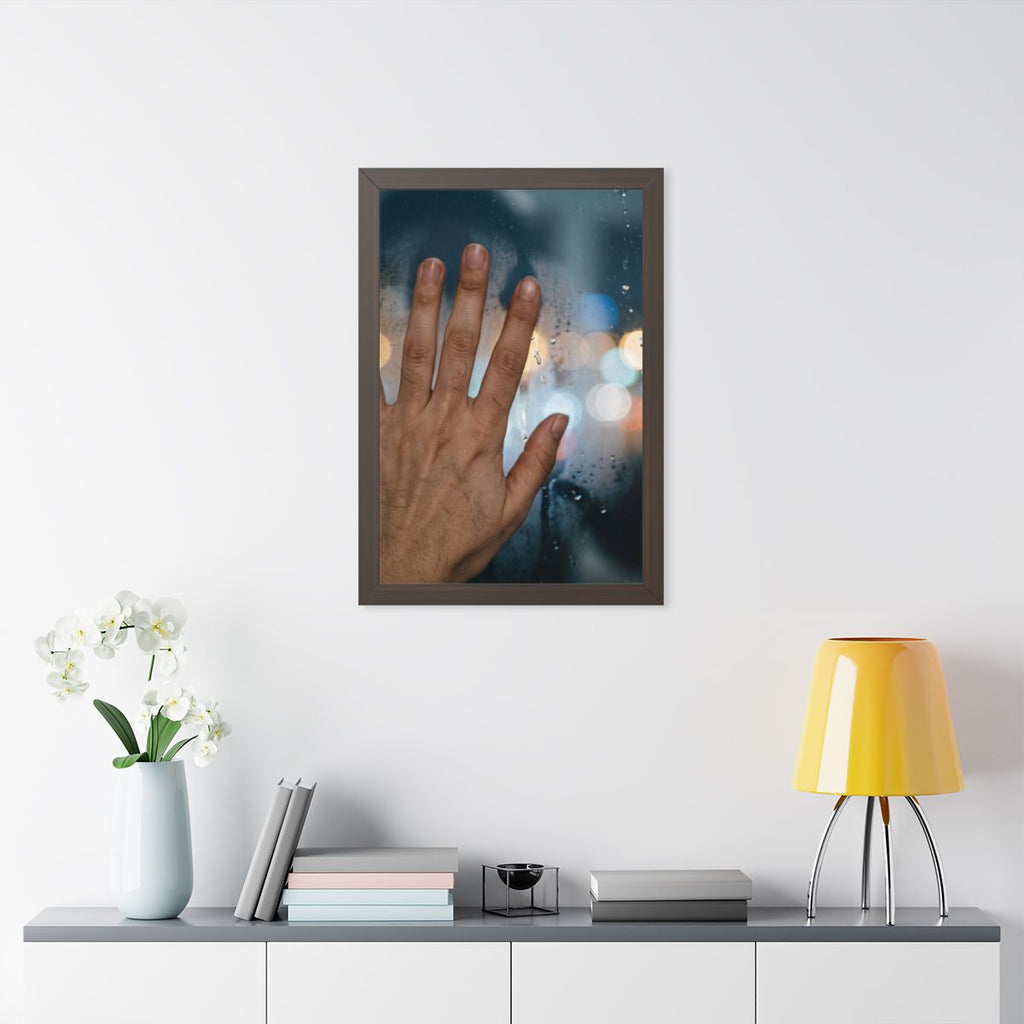 Rainy City Window Walnut Framed Poster