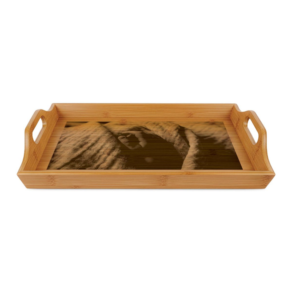 Bamboo Serving Tray - Tender Newborn Hand in Soft Muslin......