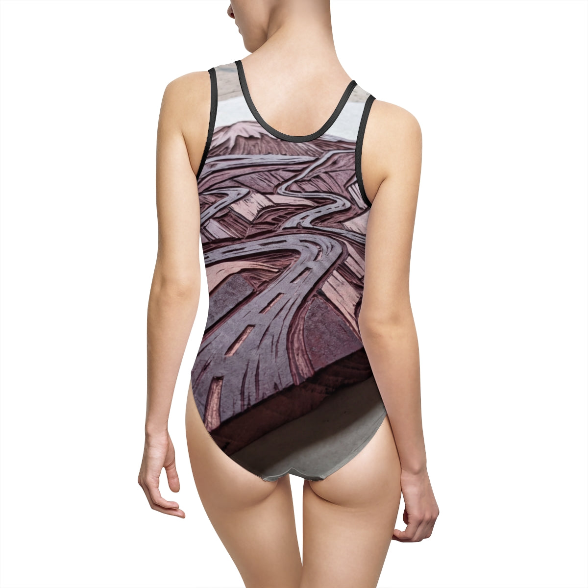 Women's Classic One-Piece Swimsuit - Alpine Pass Woodcut |...