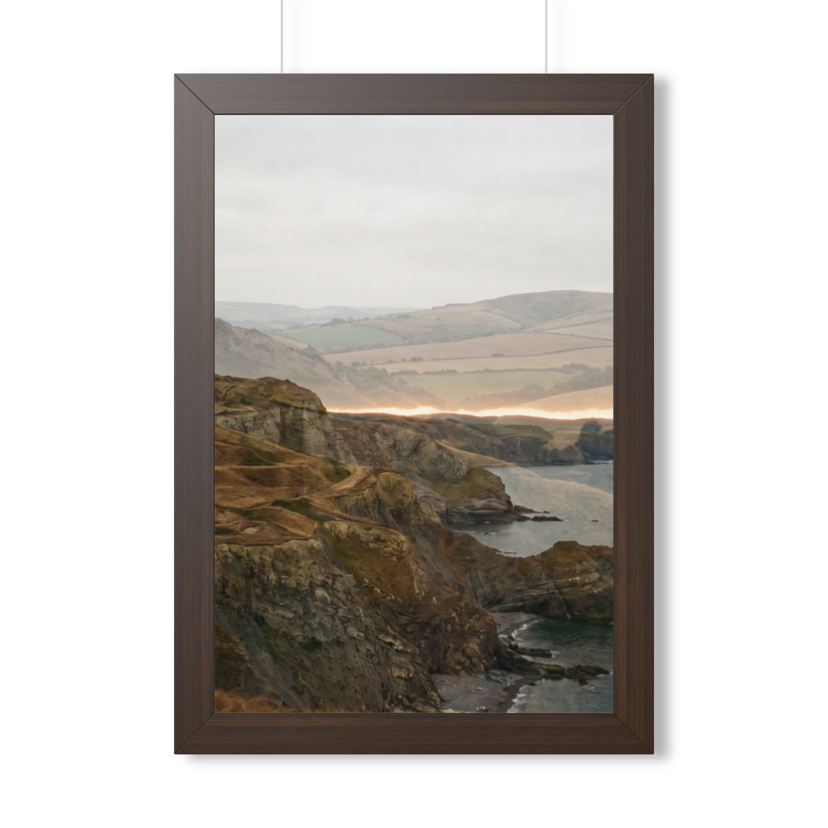 Framed Vertical Poster - Moody Coastal Cliffs Horizon Art —...