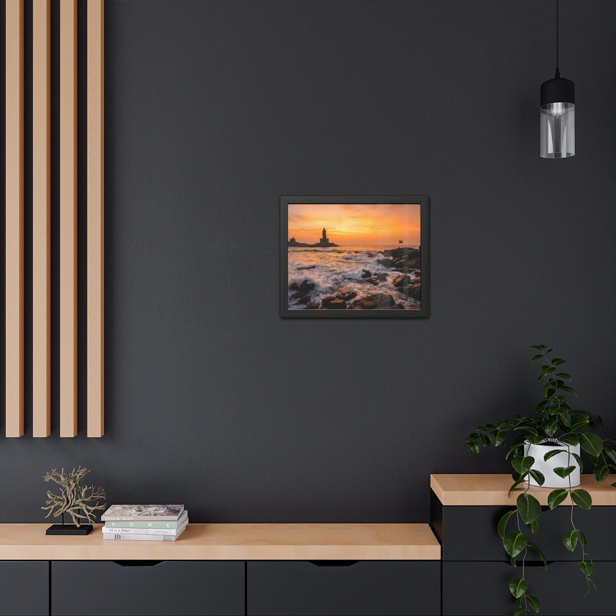 Framed Posters - Coastal Golden Glow — Landscape