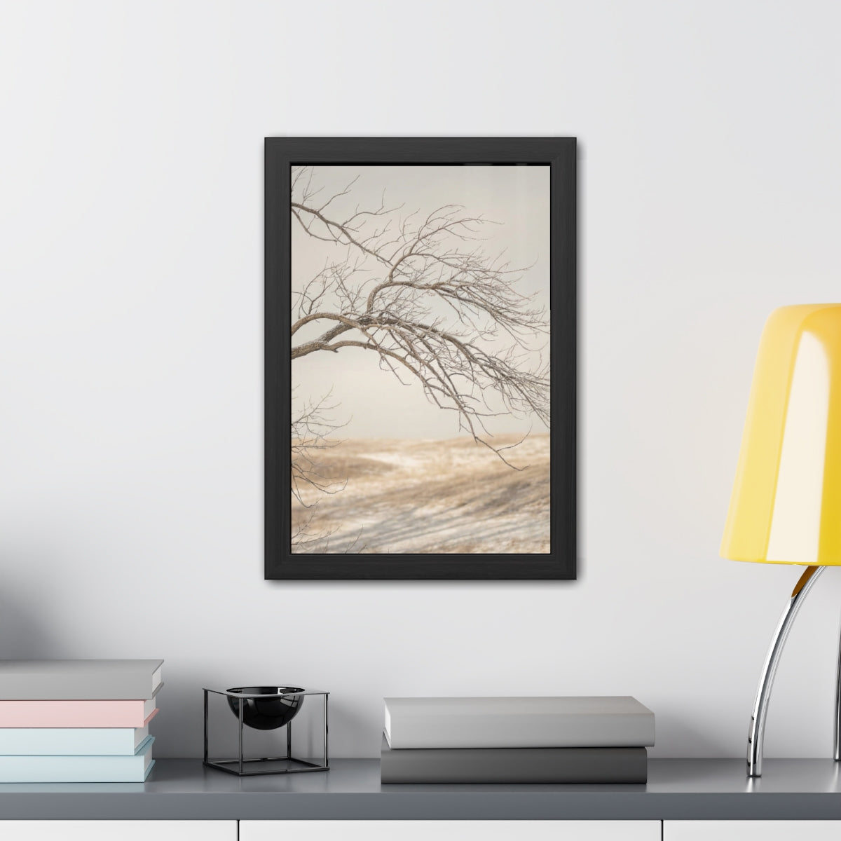 Framed Posters - Winter Branch Solitude Landscape — Portrait...