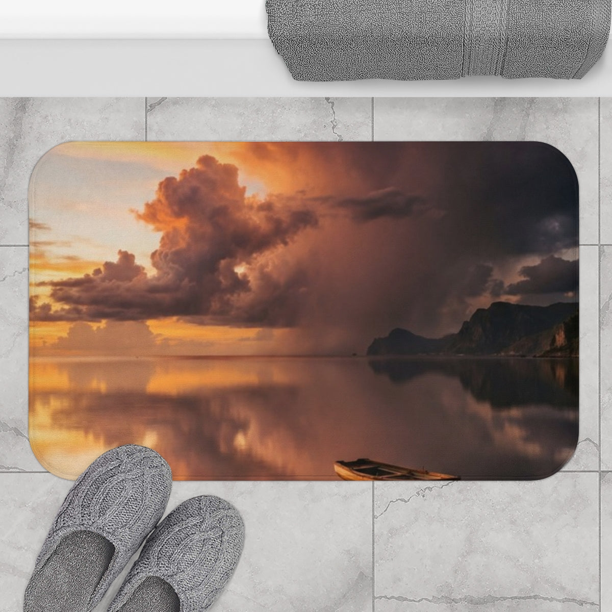 Bath Mat - Golden Hour Sunset Reflection | Echovira Gallery