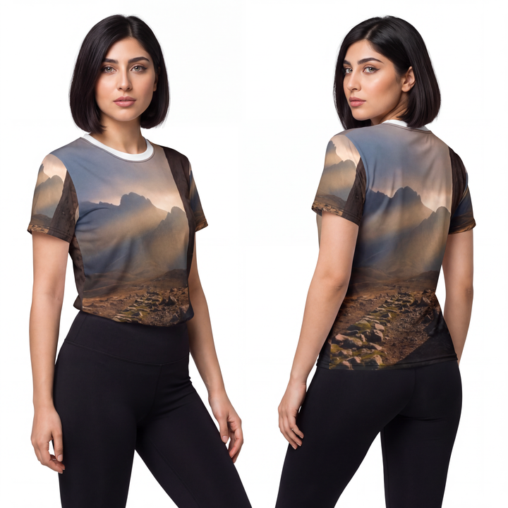 Unisex Cut & Sew Tee - Ancient Stone Column Mountain Sunset Art