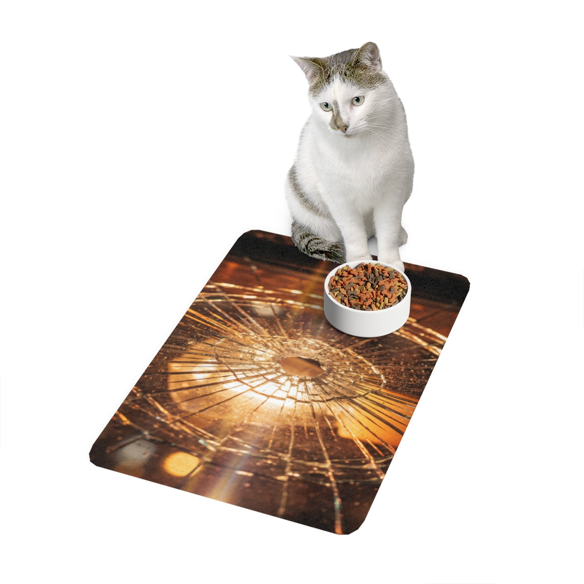 Pet Food Mat - Shattered Amber Glass Moody Art | Echovira...