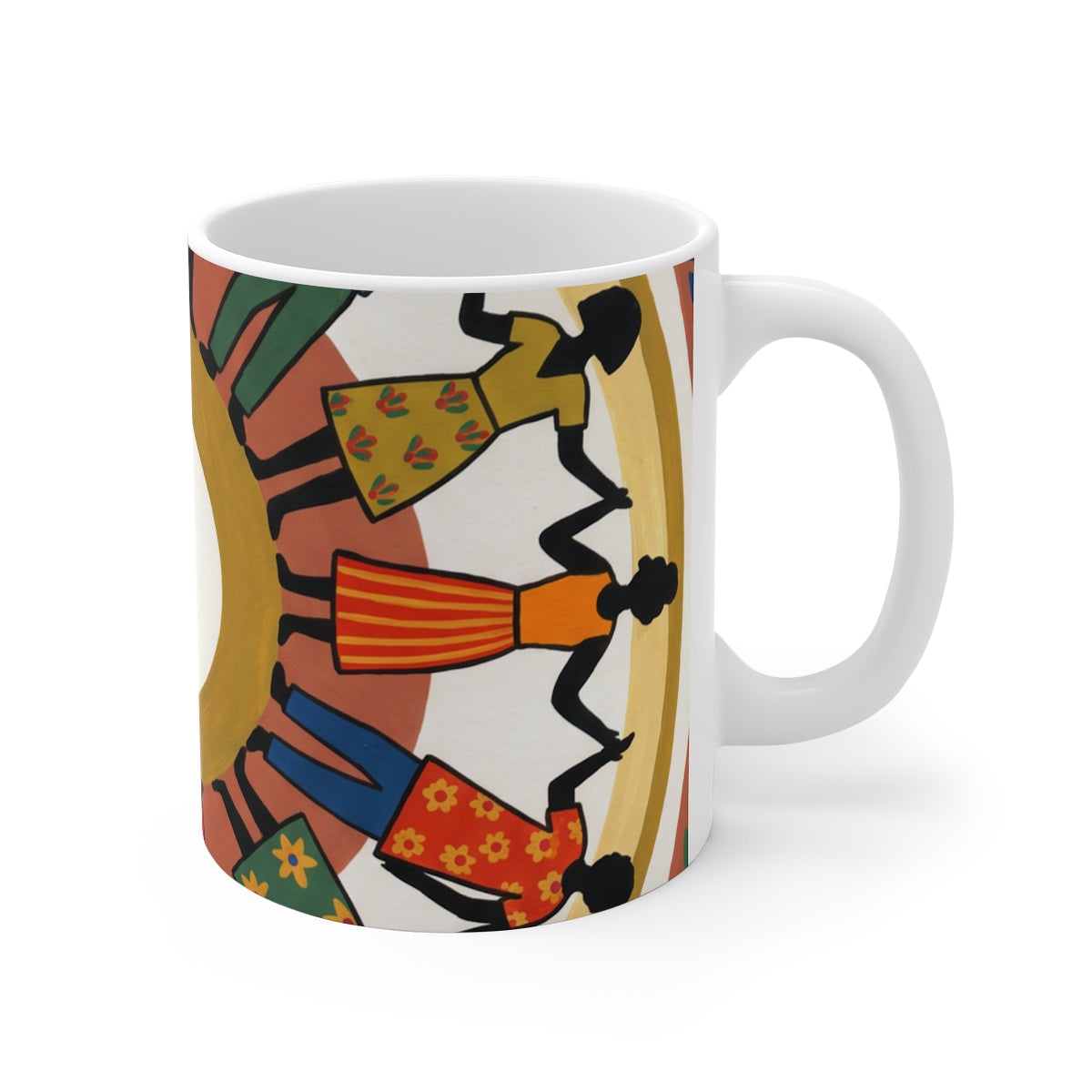 White Ceramic Mug - Unity Mandala Folk Art | Echovira...