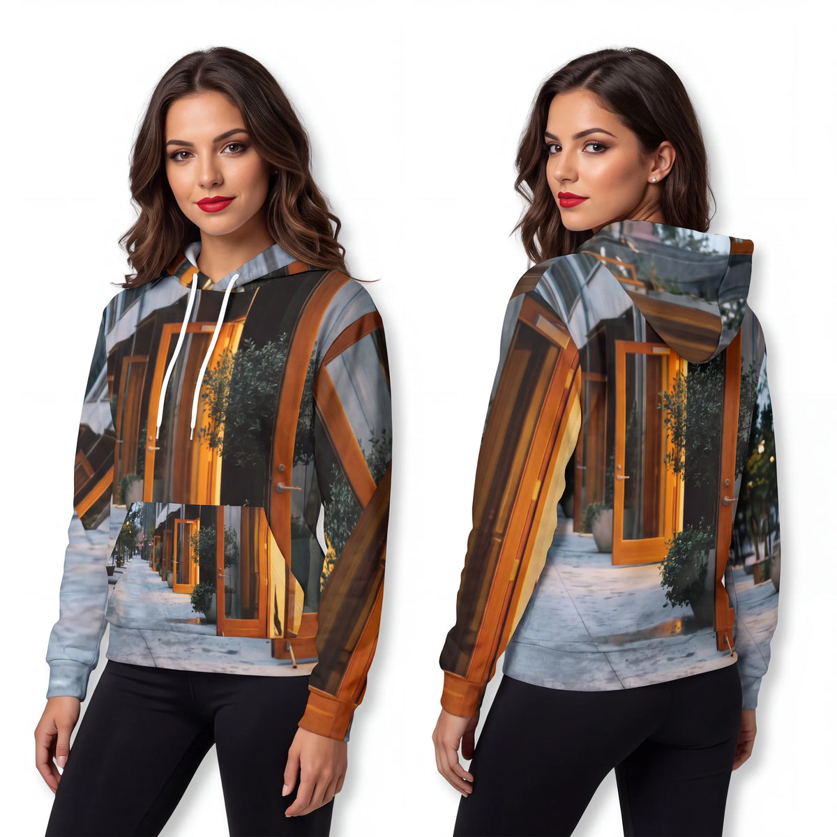 Fashion Hoodie - Twilight Courtyard Architecture | Echovira...
