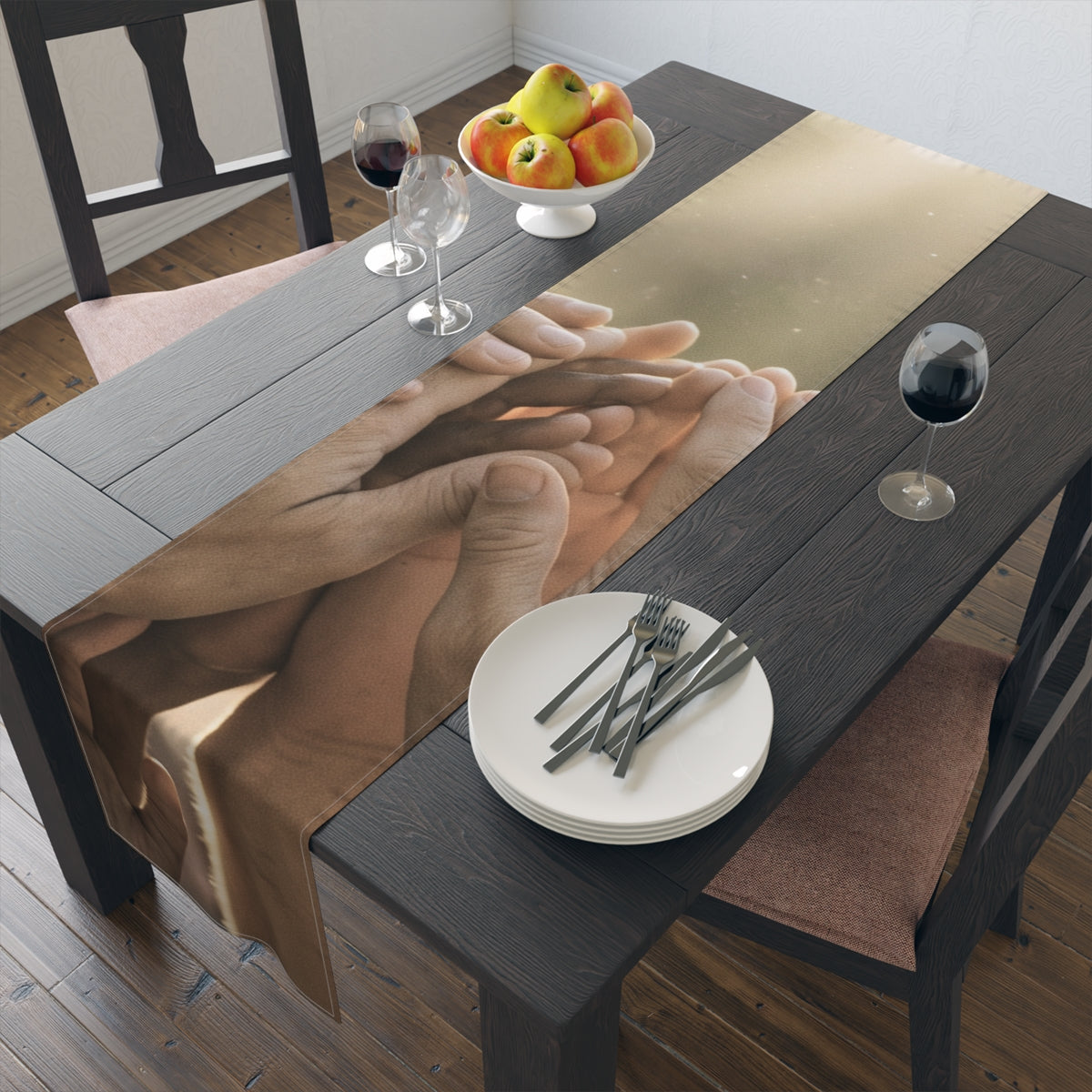 Table Runner - Golden Rays of Unity Wall Art | Echovira...