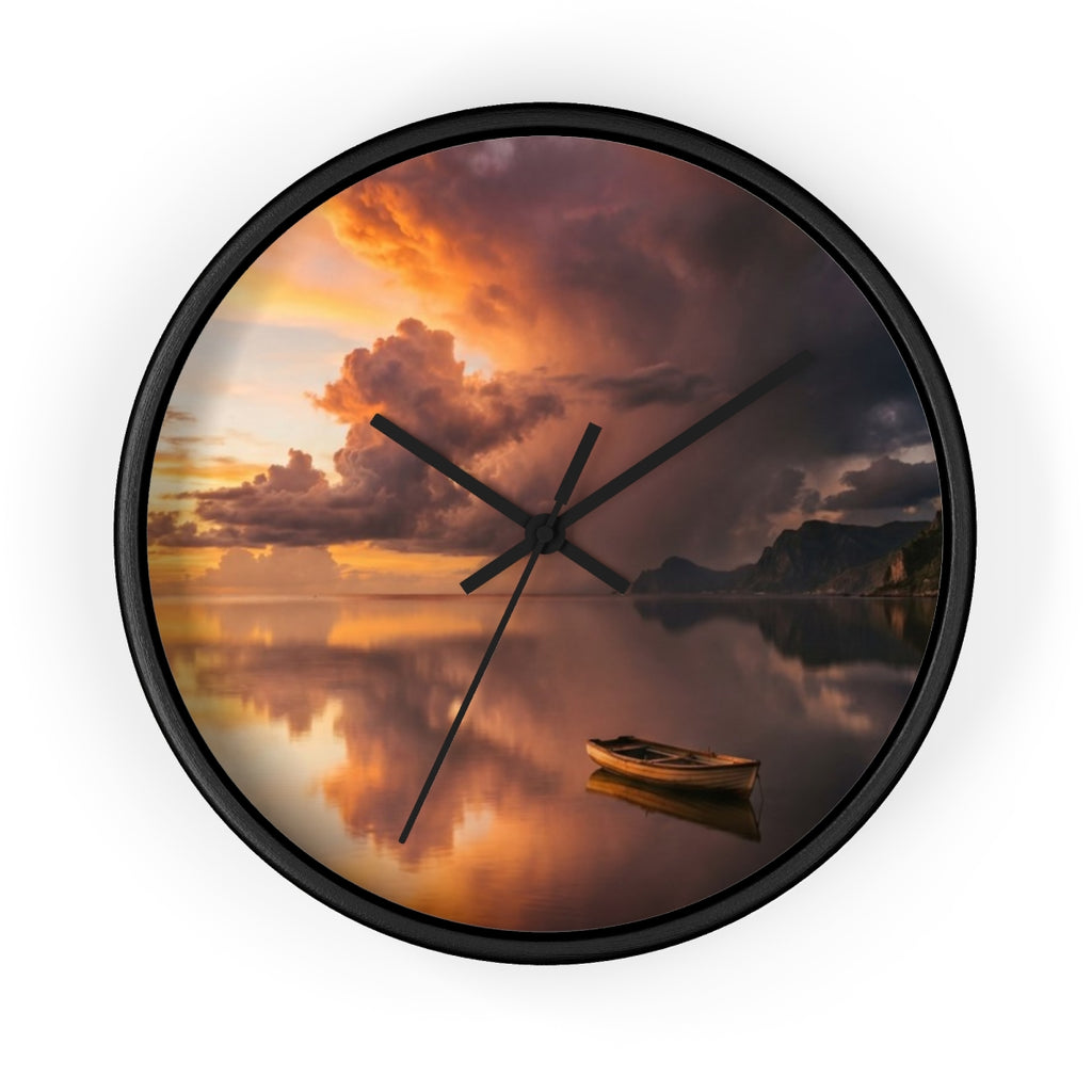 Wall Clock - Golden Hour Solitude Lake Reflection Art |...