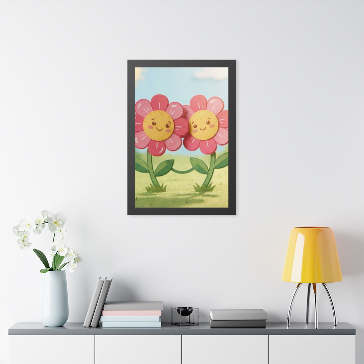 Framed Vertical Poster - Blooming Friends Papercraft Floral...