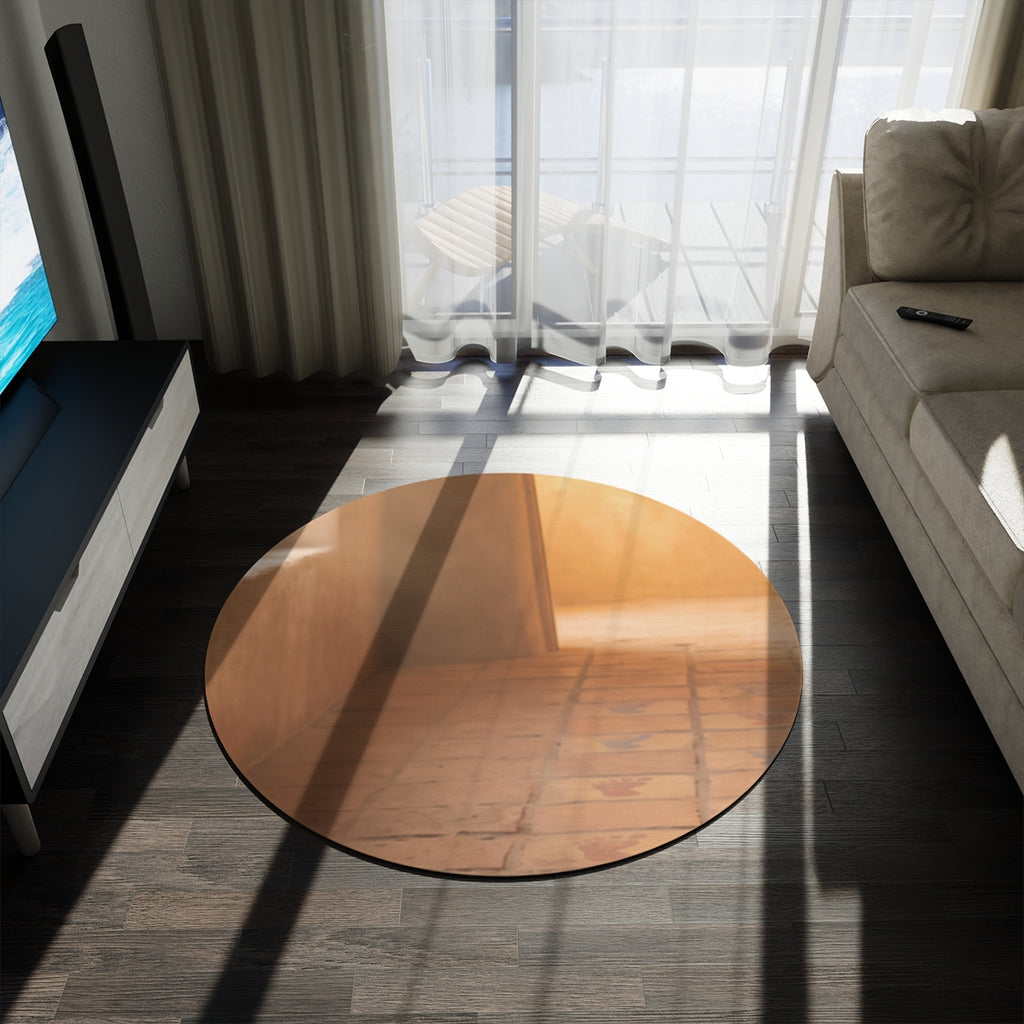 Round Rug - Painted Footprints in Sun-Drenched Adobe Hallway...