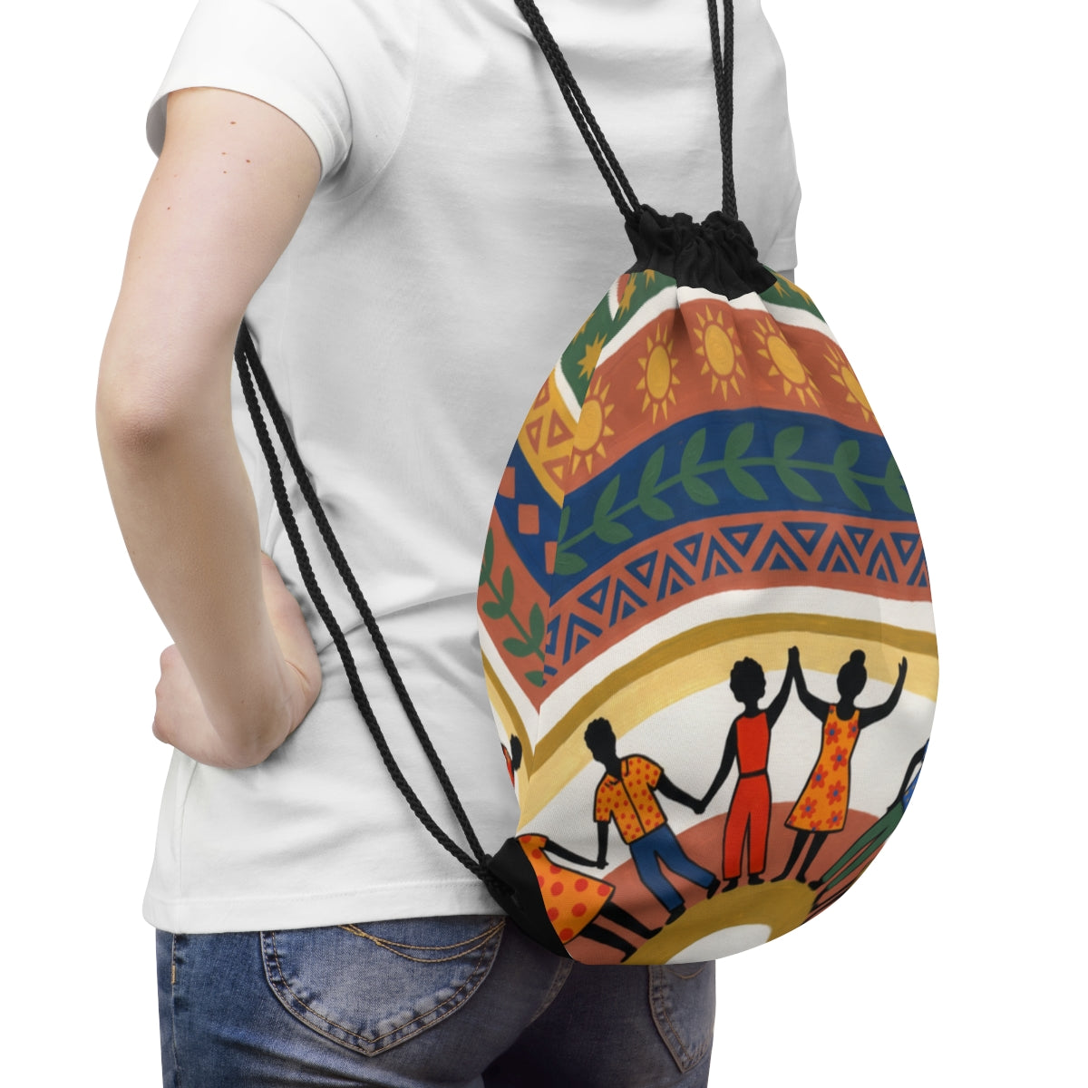 Drawstring Bag - Unity Mandala Folk Art | Echovira Gallery