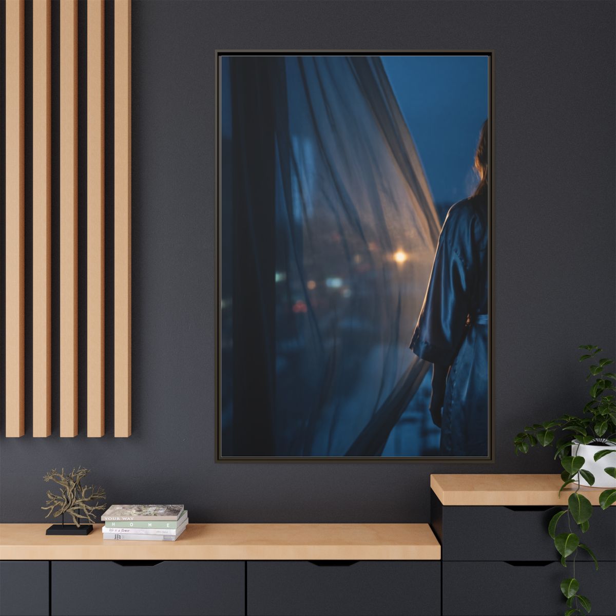 Matte Canvas, Framed - Nocturnal Solitude Silhouette —... |...