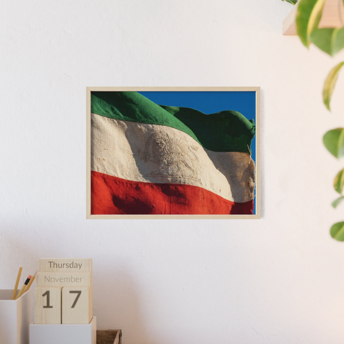 Wood Framed Poster - Vintage Flag — Landscape