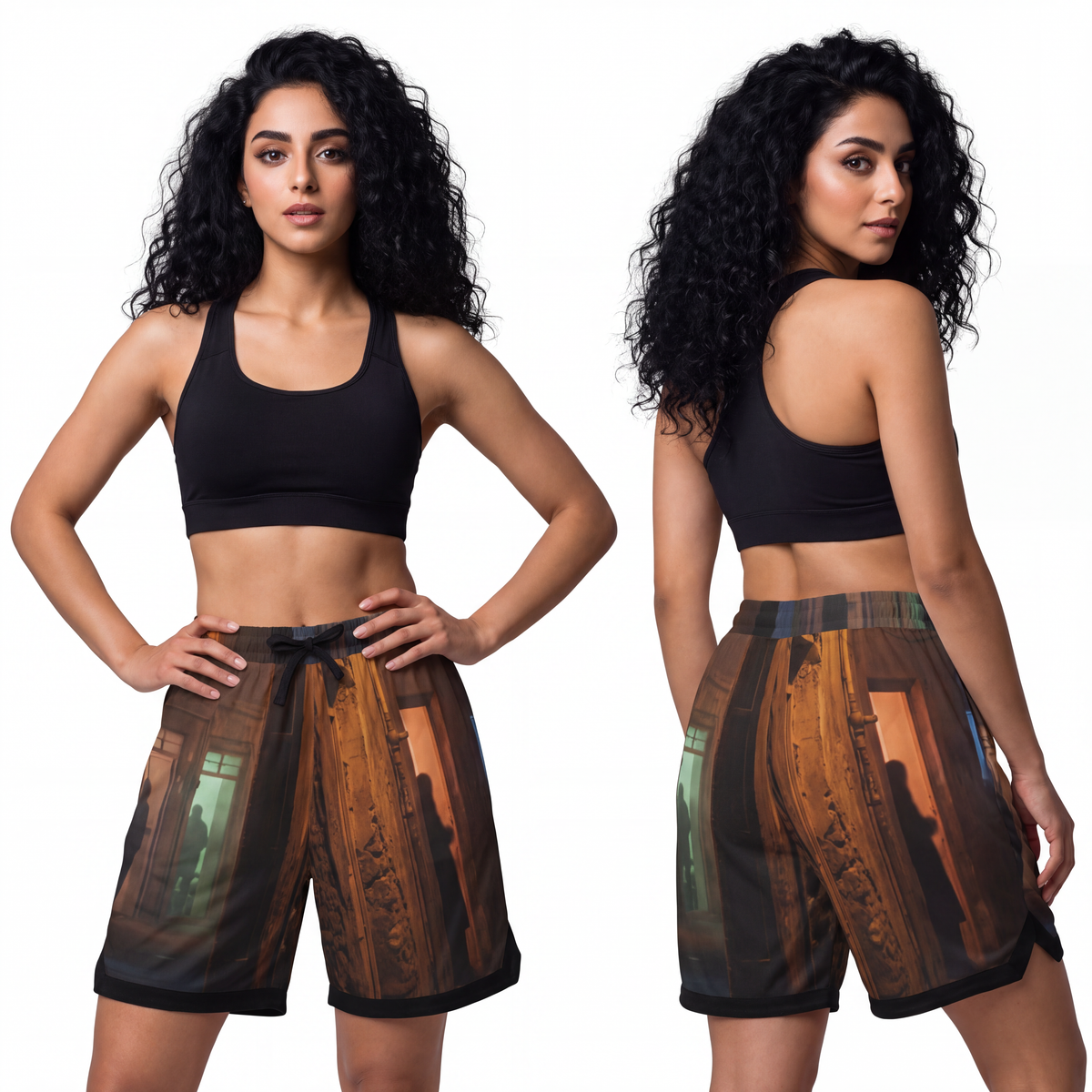 Basketball Rib Shorts - Shadowed Alleyway Mystery Art Print...