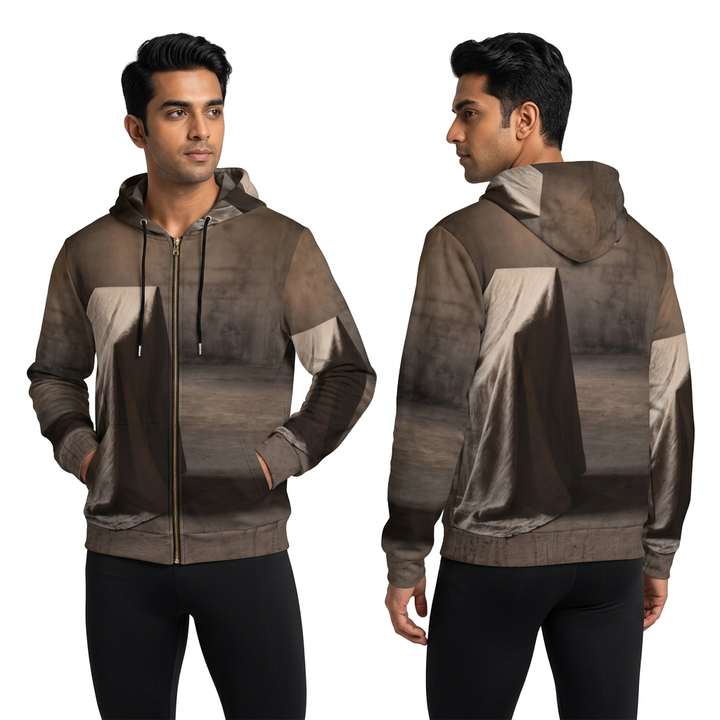 Men's Full-Zip Hoodie - Draped Silence Still Life Art - Shadowed Sanctuary