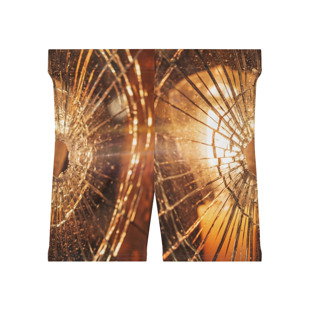 Women's Biker Shorts - Fractured Amber Glow Cinematic Art |...