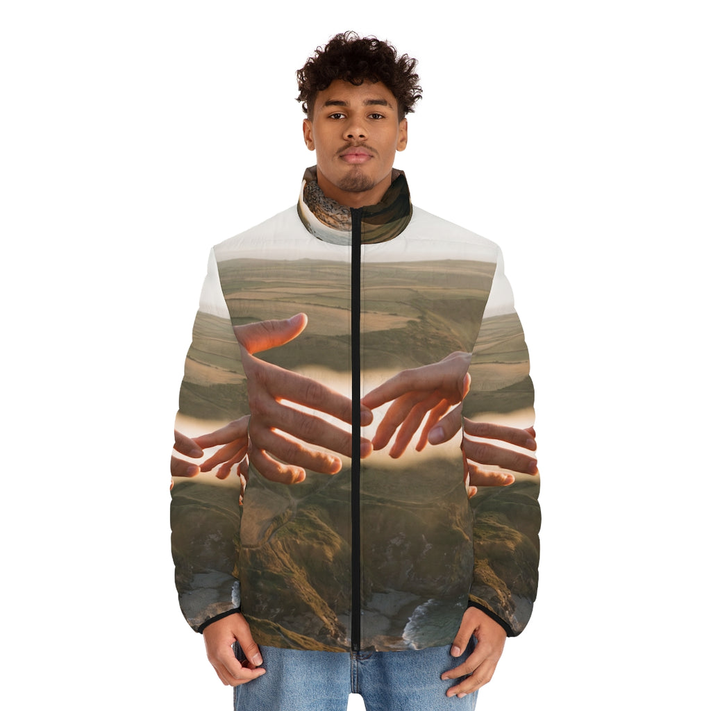 Men's Puffer Jacket - The Infinite Touch | Ethereal Coastal...
