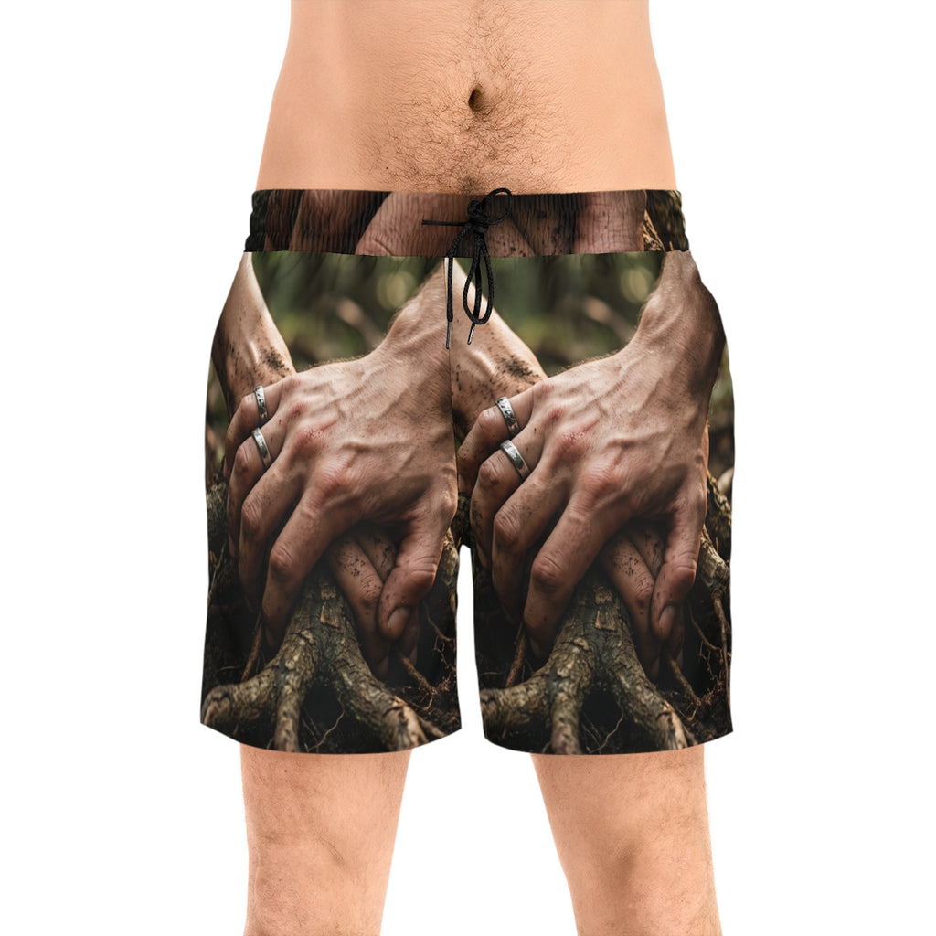 Men's Mid-Length Swim Shorts Forest Roots Art