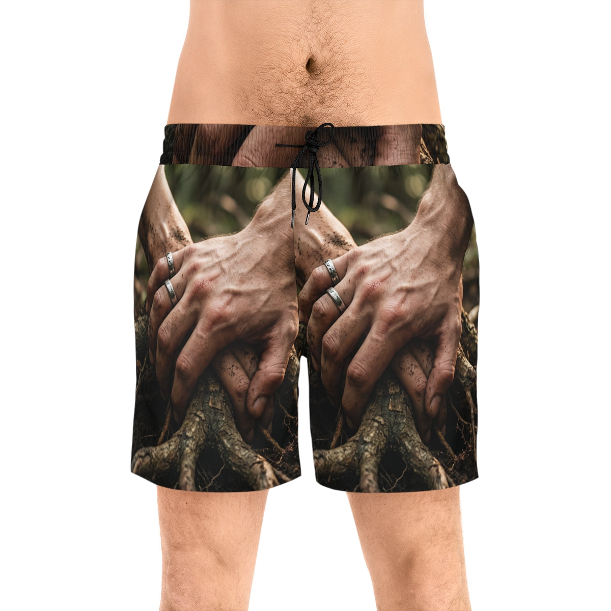 Men's Mid-Length Swim Shorts Forest Roots Art
