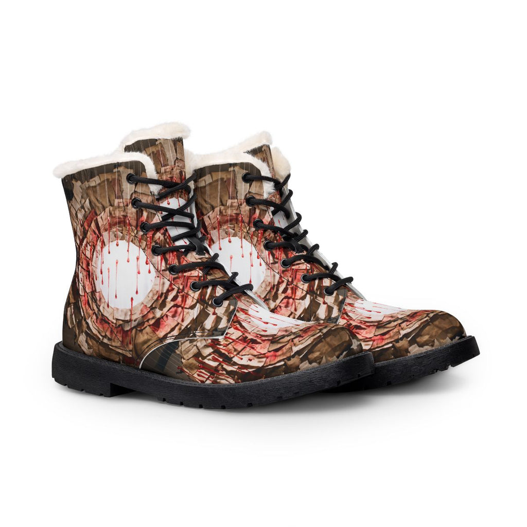 Men's Fur Leather Boots with Crimson Portal Art