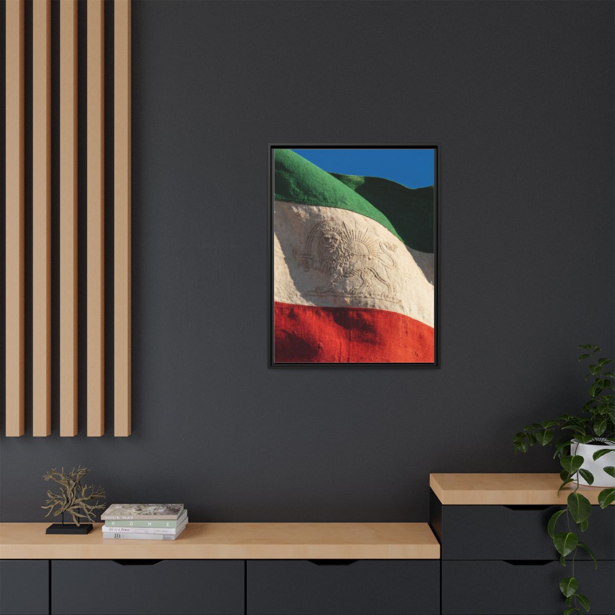 Framed Canvas Art - Distressed Flag — Black / 1.25"