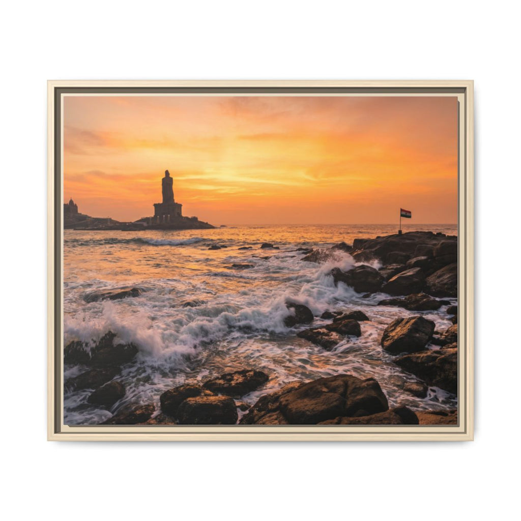 Framed Canvas - Golden Coast Dawn — Natural / 1.25"