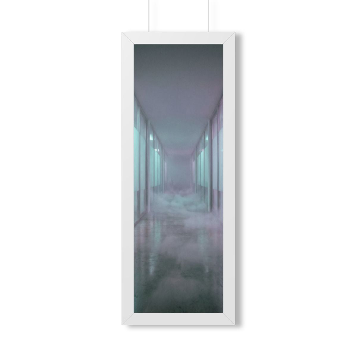 Framed Vertical Poster - Liminal Corridor Fog Art Print —......