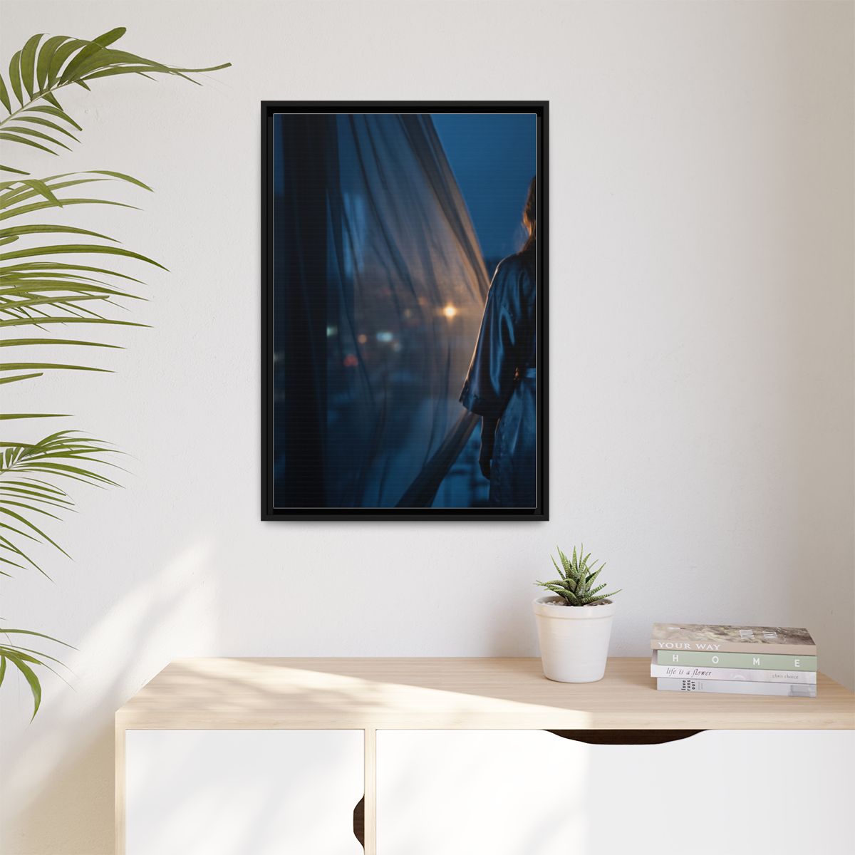 Matte Canvas, Framed - Nocturnal Solitude Silhouette — Black...