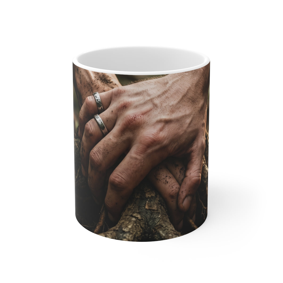 11oz White Mug with Forest Roots Art
