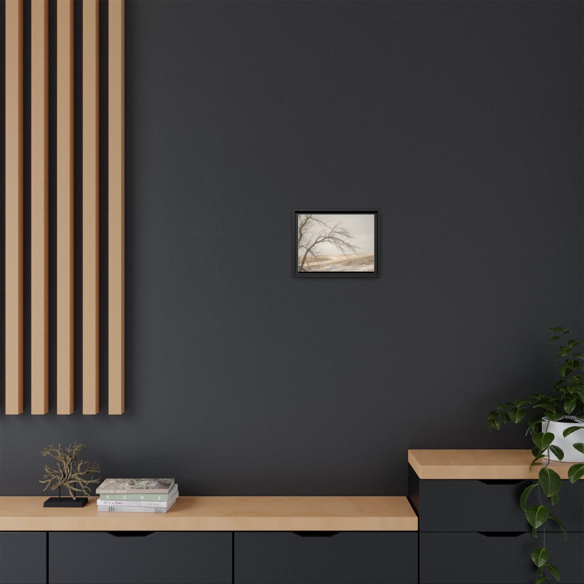 Framed Canvas Art - Minimalist Winter — Black / 1.25"